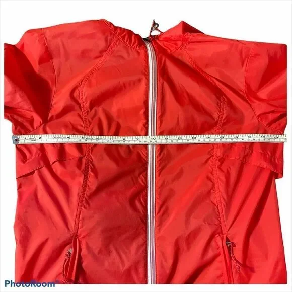 Eddie Bauer red orange windbreaker coat jacket small hood hooded front zip EUC - Picture 14 of 16